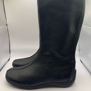 Born Andorra W3242 Women Sz 7 Blk Full Grain Pebbled Leather Mid Calf Boot